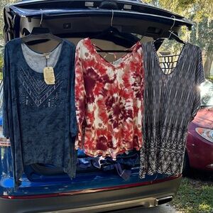 ONE WORLD Blue, Red, and Black Women's Blouses